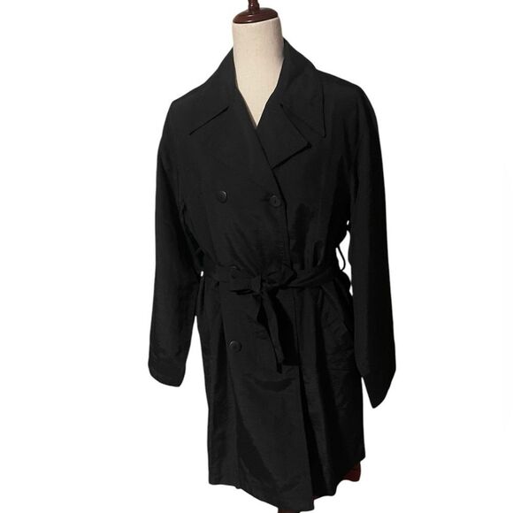 Sigrid Olsen black nylon trench coat mid length size small - Picture 1 of 5